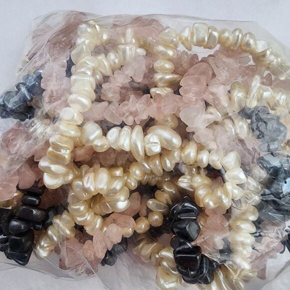 Pearl Rose Quartz Pink Hematite Necklace Choker beaded 14K Yellow Gold Filled - Picture 2 of 6